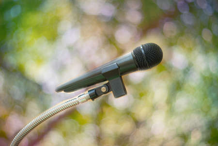 Close up of microphone on blur backgroundの写真素材