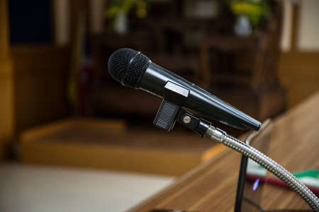 Close up of microphone on blur backgroundの写真素材