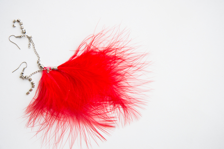 Red earrings isolated on white.の写真素材