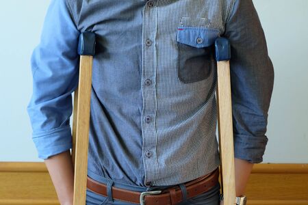 Man on crutchesの写真素材