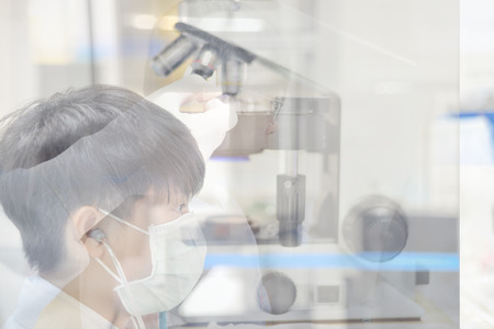 Microscope medical equipment in laboratory use finding micro cells.