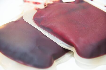 red blood bag in labの写真素材