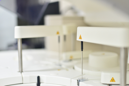 Blurred automate chemistry laboratory equipment medical science background.の写真素材