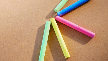 Color chalk on wood textureの写真素材