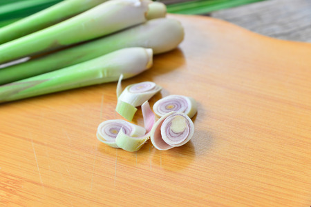 Fresh lemongrass  on wooden texture in cooking concept.の写真素材