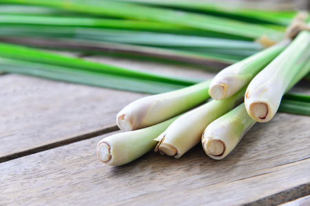 Fresh lemongrass  on wooden texture in cooking concept.の写真素材