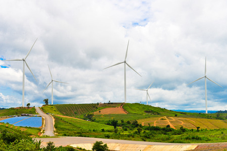 White turbine on sky background.