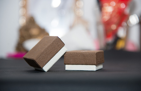 Close up Two box on blur background.の写真素材