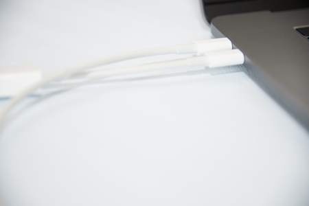 close up laptop with usb port technology concept.