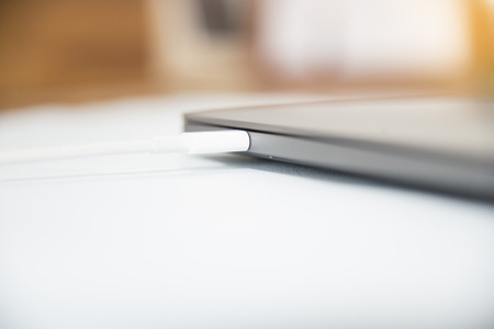 close up laptop with usb port technology concept.の写真素材