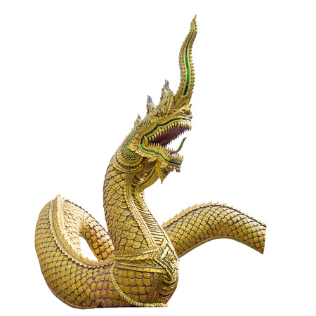 Close up serpent statue on white background.の写真素材