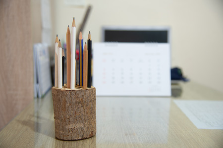 Group of pencil on table blur background.の写真素材