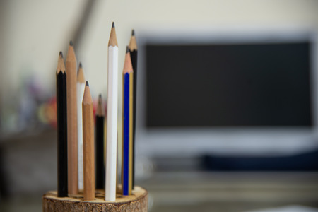 Group of pencil on table blur background.の写真素材