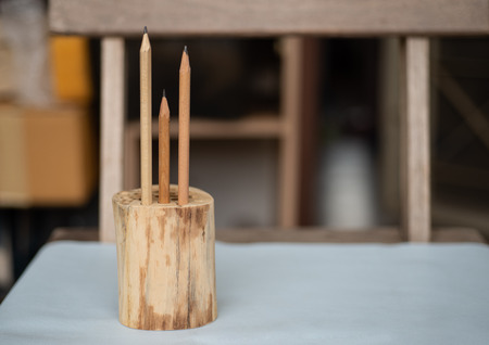 Close up Wooden box pencil hand made.の写真素材