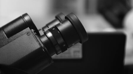 Microscope in black and white tone.Medical science concept.の写真素材