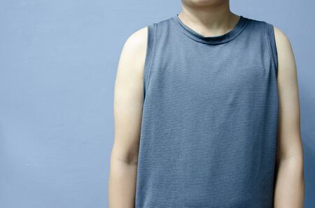 People stand on gray background.Exercise concept.の写真素材