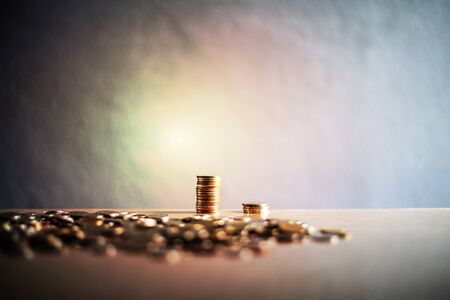 Group of coin with hand on stock concept.の写真素材