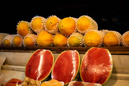 Packed mixed fruit  in the market.の写真素材