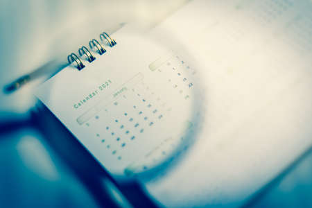 Blurred calendar in  planning 2021 concept.Blue tone.の写真素材