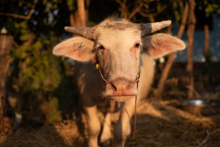 Twin Albino buffalo animal in thailand.