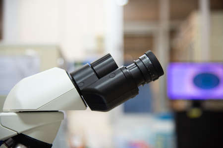 MIcroscope in laboratory with blur  background.Laboratory concept.