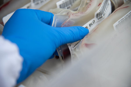 Blood bag in blood bank laboratory.