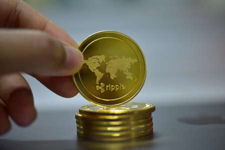 Close up coins of cryptocurrency market.の写真素材