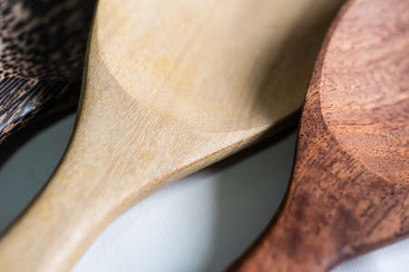 Close up Spoon wood on white background.の写真素材