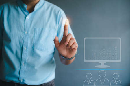 Business man scan fingerprint on gray background forensic and technology concept.