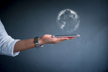 hand holding a Earth globle in technology and communication concept.