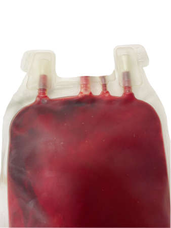 Red blood bag on white background.Blood life-saving concept.の写真素材