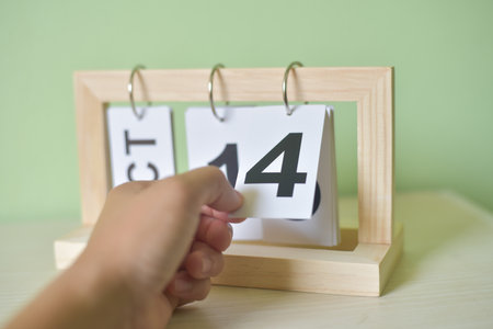 Close date on wood calendar.の写真素材