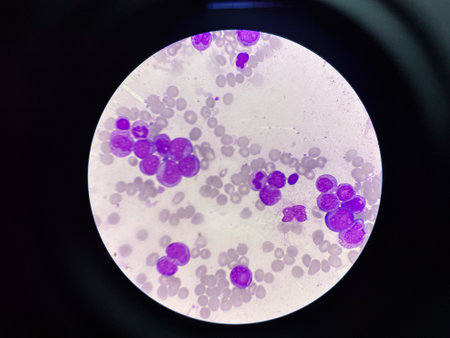 Immature leukemic cell in leukemia blood smear.の写真素材
