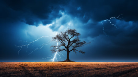 Lightning on the dark sky.AI generated.の素材