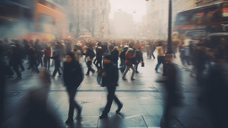 Blurred people walking on street.Ai generative.の素材