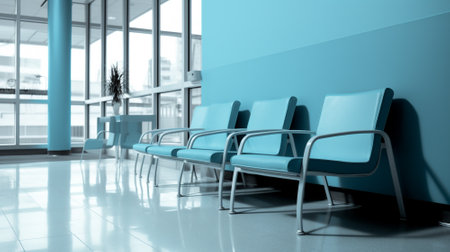 Blue waiting chair in hospital.Generative by AI.の素材