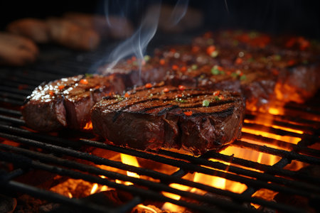 Close up barbecue on fire.AI generative.の素材