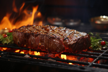 Close up barbecue on fire.AI generative.の素材