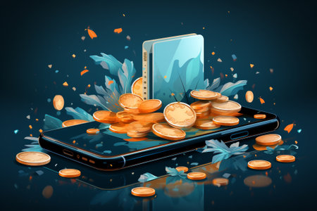 Smartphone with coin business concept.AI generative.の素材