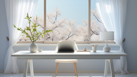 White workspace in houseplants.AI generative.の素材