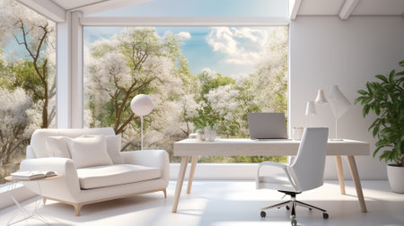 White workspace in houseplants.AI generative.の素材
