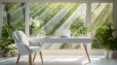 White workspace in houseplants.AI generative.の素材