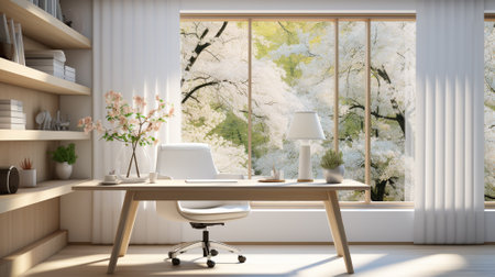 White workspace in houseplants.AI generative.の素材