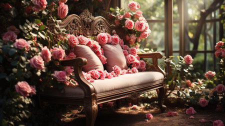 Rose flowers garden nature background.AI generative.の素材