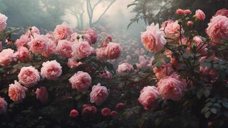 Rose flowers garden nature background.AI generative.の素材