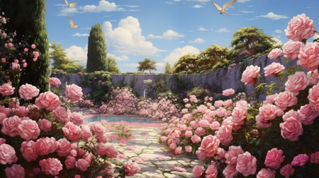 Rose flowers garden nature background.AI generative.の素材