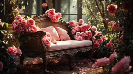 Rose flowers garden nature background.AI generative.の素材