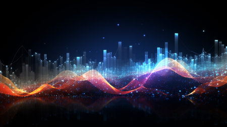 Wave line technology background.AI generative.の素材