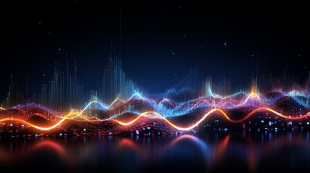 Wave line technology background.AI generative.の素材