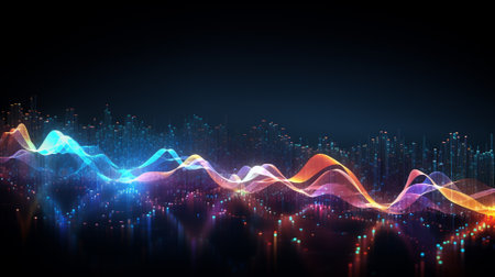 Wave line technology background.AI generative.の素材